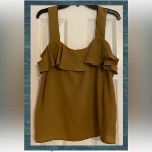 Nine West sleeveless summer tank top, ochre color, pretty ruffle bodice, XL